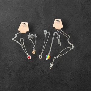 Silver Necklace Set with Colorful Charms 17"- 22" Set Of 5
